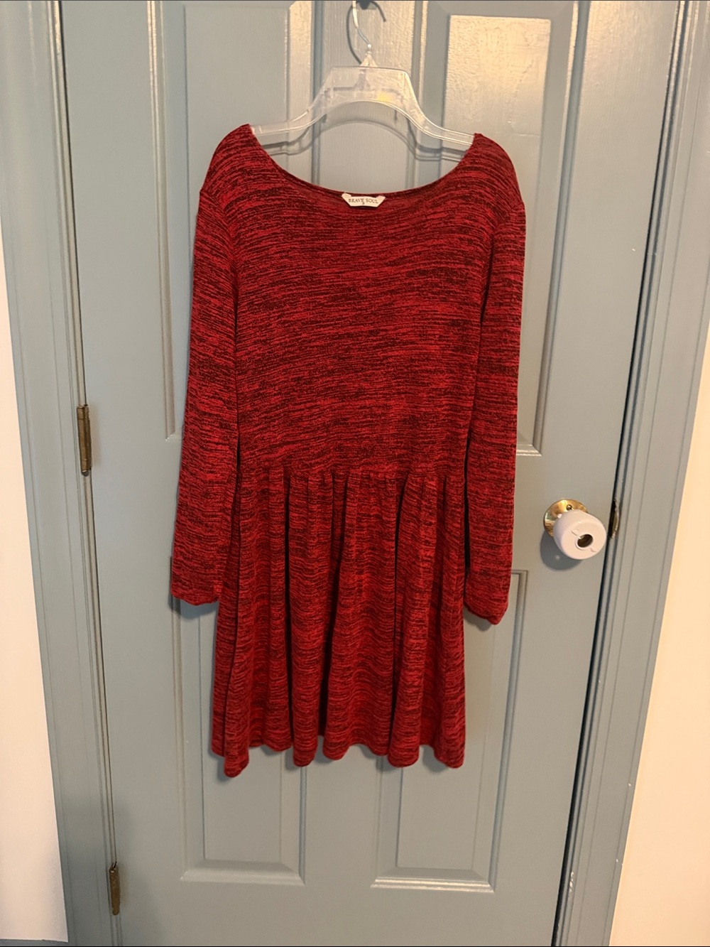 Brave Soul Heathered Red Long-Sleeve Fit-and-Flare Dress